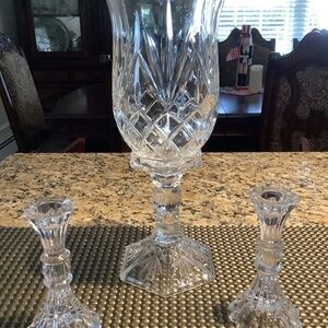 Crystal 2Piece Hurricane Candle holder and 2 candle holders.excellent condition.